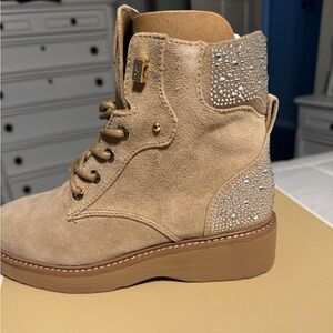 Brand New!!!! Michael Kors Beige Suede Combat Boots with Rhinestones
